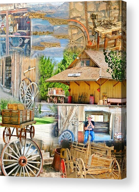 Wagon Wheels Acrylic Print featuring the photograph Old West Collage by Marilyn Diaz