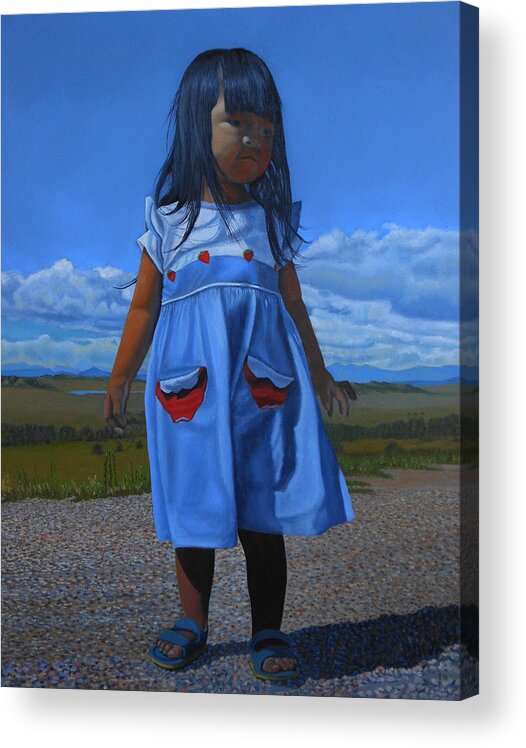 Children Paintings Acrylic Print featuring the painting On the divide by Thu Nguyen