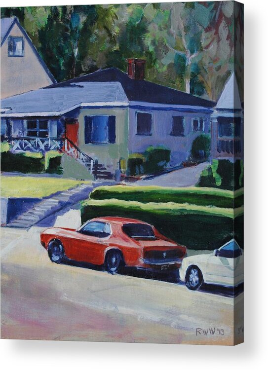 Highland Park Acrylic Print featuring the painting Orange Mustang by Richard Willson