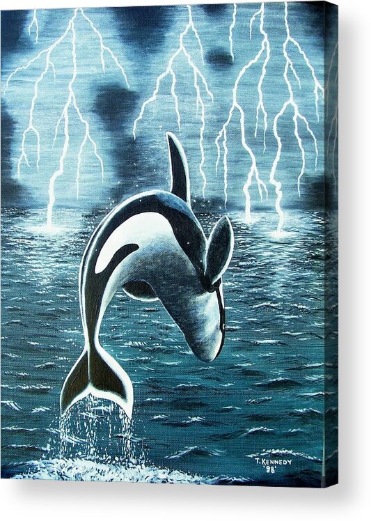 Killer Whales Acrylic Print featuring the painting Orka   Killer Whale by Thomas F Kennedy