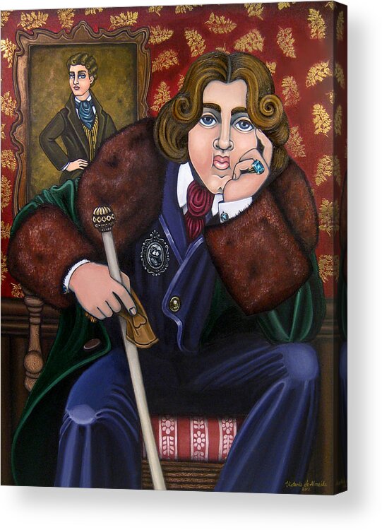 Hispanic Art Acrylic Print featuring the painting Oscar Wilde and the Picture of Dorian Gray by Victoria De Almeida