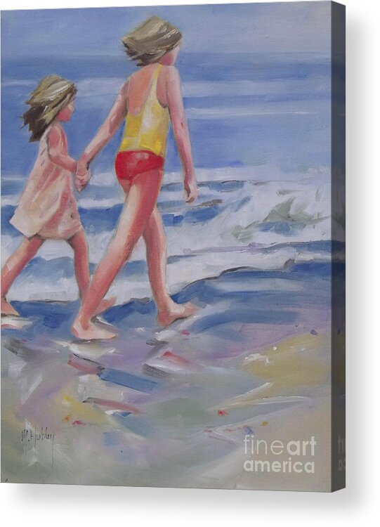 Doodlefly Acrylic Print featuring the painting Our Beach Walk by Mary Hubley