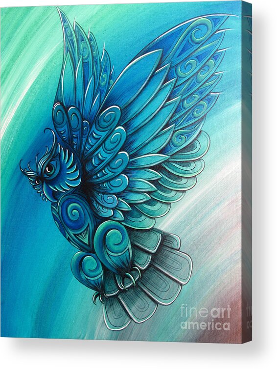 Owl Acrylic Print featuring the painting Owl by New Zealand Artist Reina Cottier by Reina Cottier