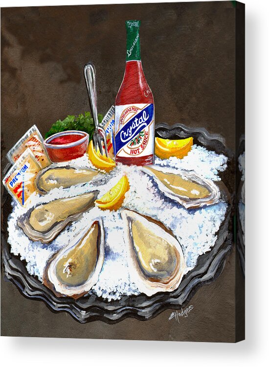 Oysters Acrylic Print featuring the painting Oysters on Ice by Elaine Hodges