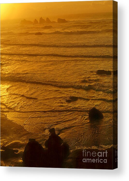 Dave Welling Acrylic Print featuring the photograph Pacific Ocean Sunset Bandon Beach Oregon by Dave Welling