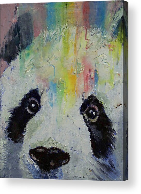 Panda Acrylic Print featuring the painting Panda Rainbow by Michael Creese