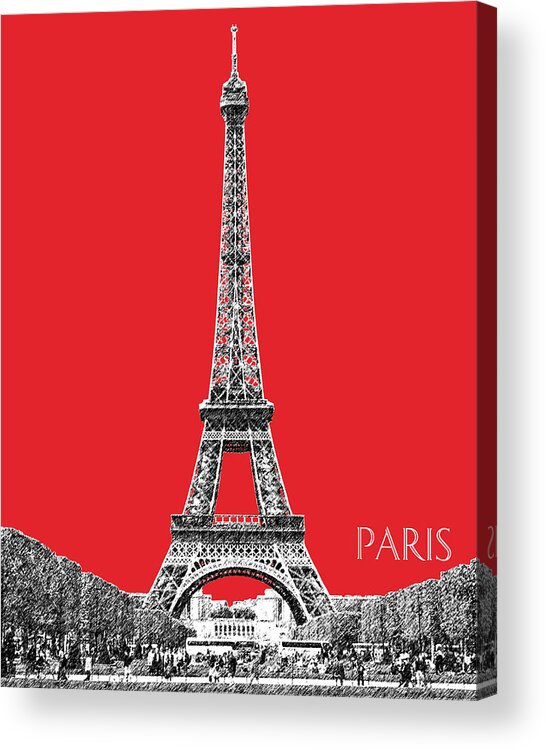 Architecture Acrylic Print featuring the digital art Paris Skyline Eiffel Tower - Red by DB Artist