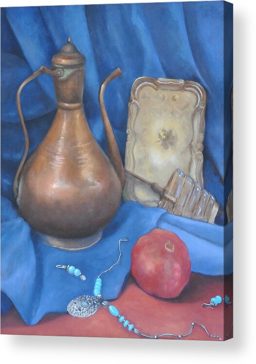Still Life Acrylic Print featuring the painting Peculiar objects by Alla Parsons