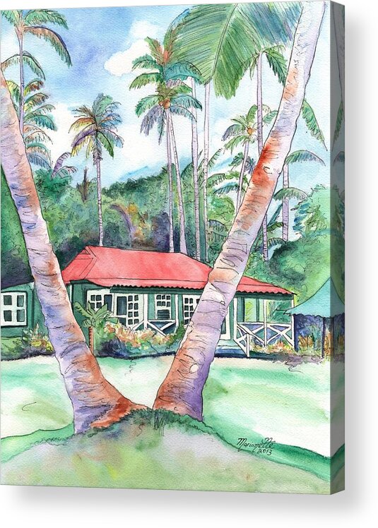 Plantation Cottage Acrylic Print featuring the painting Peeking Between the Palm Trees 2 by Marionette Taboniar