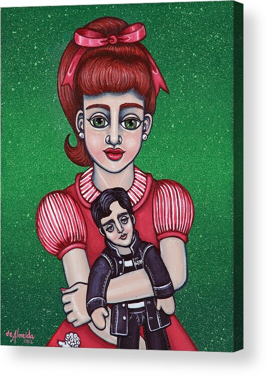 1950s Acrylic Print featuring the painting Peggy Sue Holding The King by Victoria De Almeida