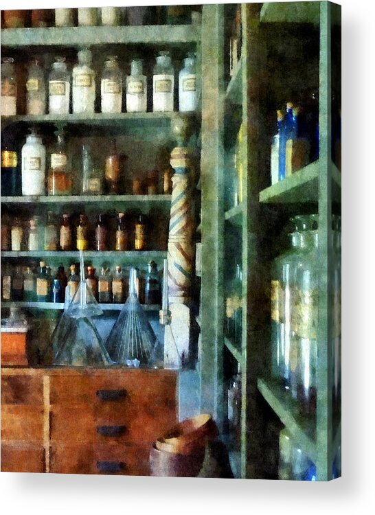 Funnels Acrylic Print featuring the photograph Pharmacy - Back Room of Drug Store by Susan Savad