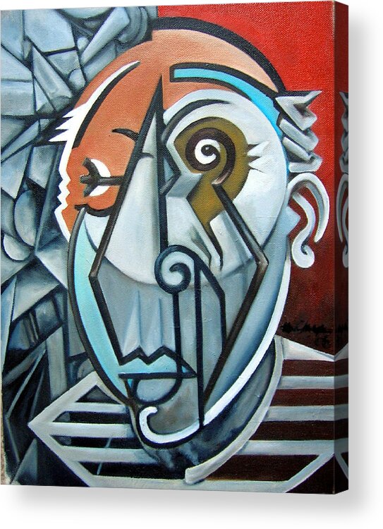 Picasso Cubism Portrait Red Acrylic Print featuring the painting Picasso Bust by Martel Chapman