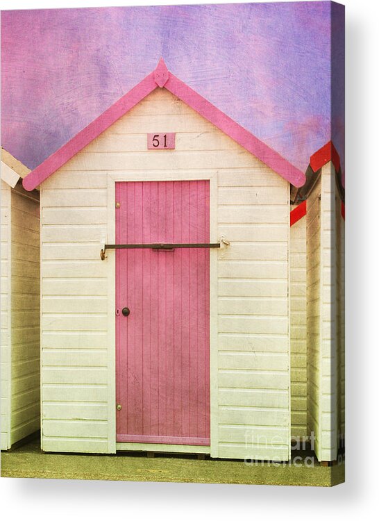 Beach Hut With Texture Acrylic Print featuring the photograph Pink Beach Hut by Terri Waters