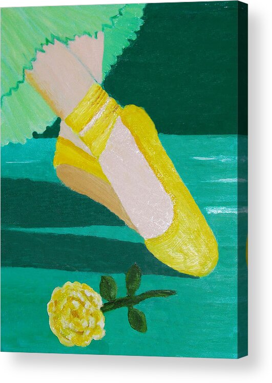 Ballet Acrylic Print featuring the painting Point Shoes in Yellow by Margaret Harmon