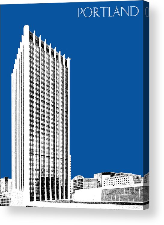 Architecture Acrylic Print featuring the digital art Portland Skyline Wells Fargo Building - Royal Blue by DB Artist