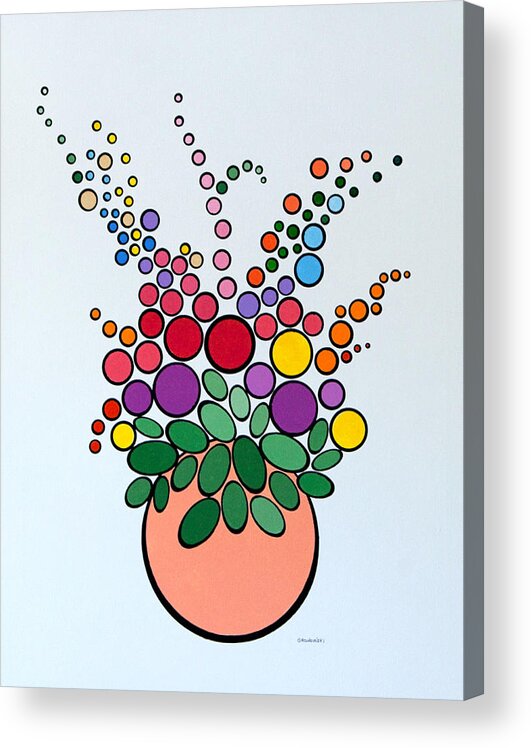 Floral Acrylic Print featuring the painting Potted Blooms - Orange by Thomas Gronowski