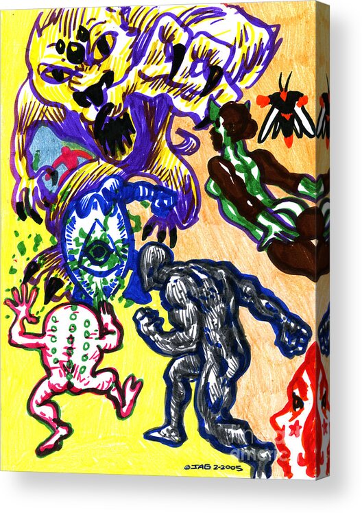 Psychedelic Acrylic Print featuring the drawing Psychedelic Super Battle by John Ashton Golden