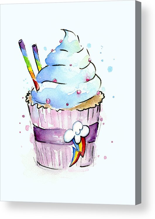 Rainbow Acrylic Print featuring the painting Rainbow-Dash-Themed Cupcake by Olga Shvartsur