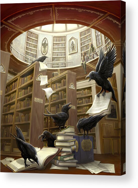 Ravens Acrylic Print featuring the digital art Ravens in the Library by Rob Carlos