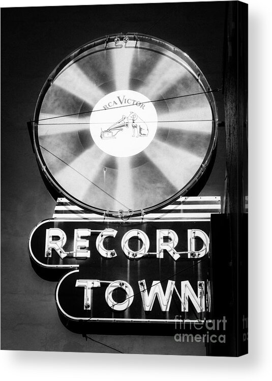 Record Town Acrylic Print featuring the photograph Record Town Vintage Sign by Sonja Quintero