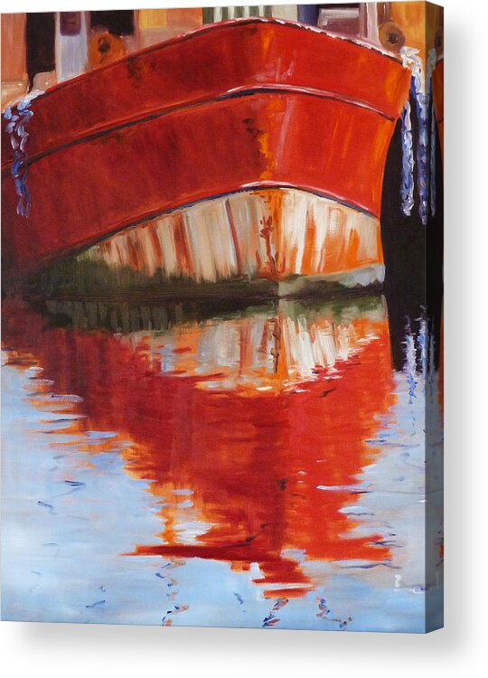 Puget Sound Acrylic Print featuring the painting Red Boat by Nancy Merkle