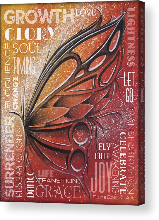 Butterfly Acrylic Print featuring the painting Red Butterfly Wordart by Reina Cottier