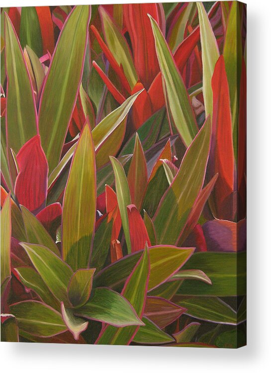 Plants Acrylic Print featuring the painting Red Green and Purple by Thu Nguyen
