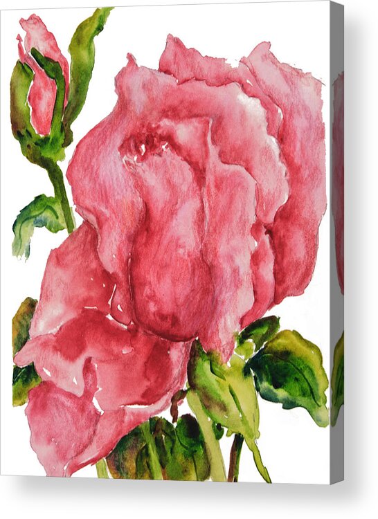 Red Rose Bud Acrylic Print featuring the painting Red Rose Bud by Sally Quillin