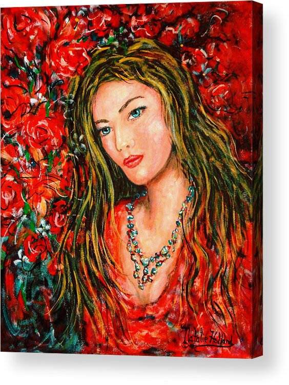 Red Dress Acrylic Print featuring the painting Red Roses by Natalie Holland