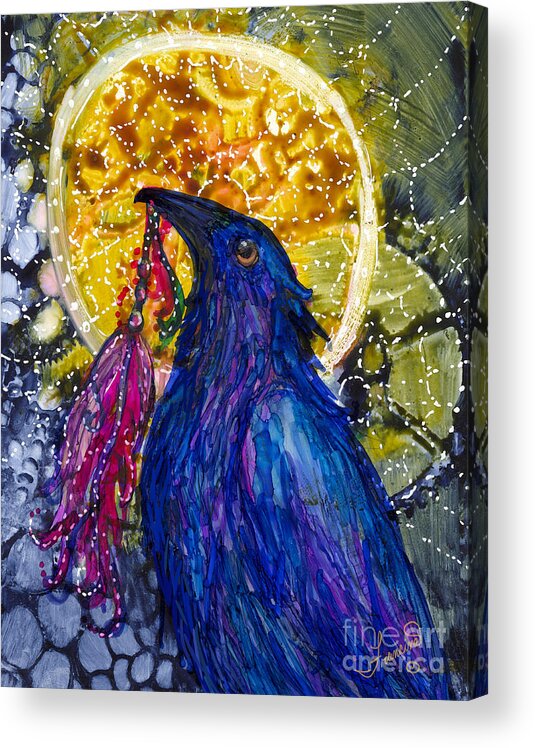 Raven Acrylic Print featuring the painting Reveling Raven by Francine Dufour Jones