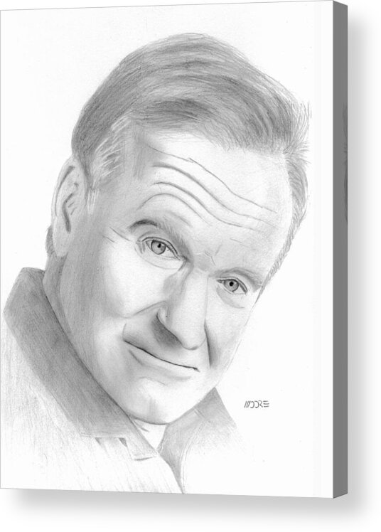 Robin Williams Acrylic Print featuring the drawing Robin Williams by Pat Moore
