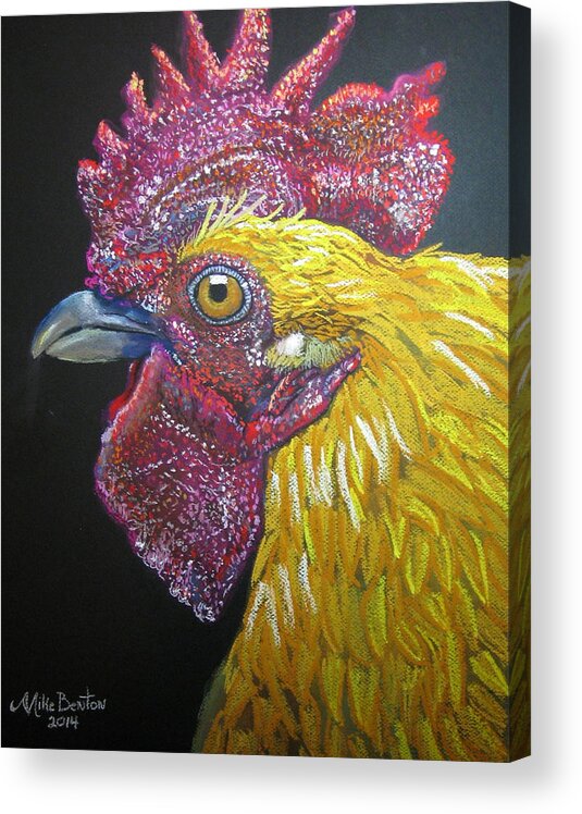 Rooster Acrylic Print featuring the pastel Rooster Profile by Mike Benton