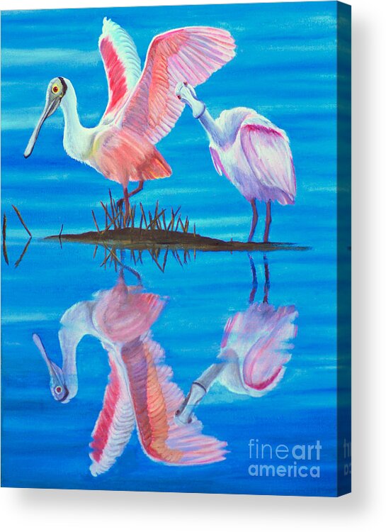 Spoonbill Acrylic Print featuring the painting Roseate Spoonbill Pair by Jane Axman
