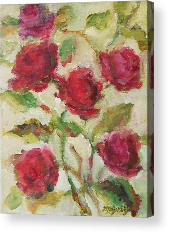 Impressionism Acrylic Print featuring the painting Roses by Mary Wolf