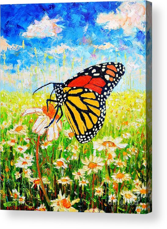 Butterfly Acrylic Print featuring the painting Royal Monarch Butterfly In Daisies by Ana Maria Edulescu