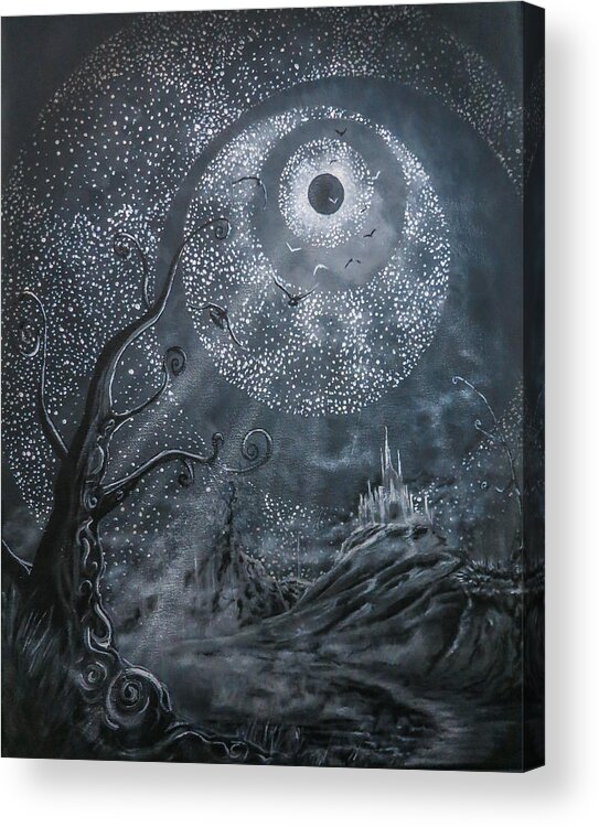 Moon Acrylic Print featuring the painting Royaume Sombre Illumine by Joel Tesch
