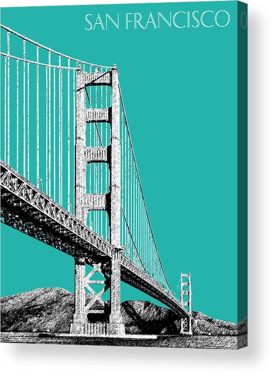 Architecture Acrylic Print featuring the digital art San Francisco Skyline Golden Gate Bridge 2 - Teal by DB Artist