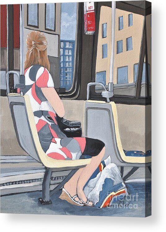 Bus Rides Acrylic Print featuring the painting Saturday Morning on the 107 by Reb Frost