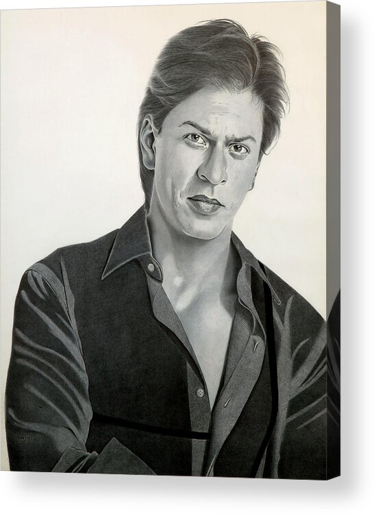prompthunt a pencil sketch portrait of shah rukh khan wearing aviator  sunglasses black and white white background fine detail