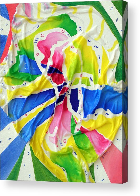 Silk Painting Acrylic Print featuring the painting Silk Color Whirl by Sandra Fox