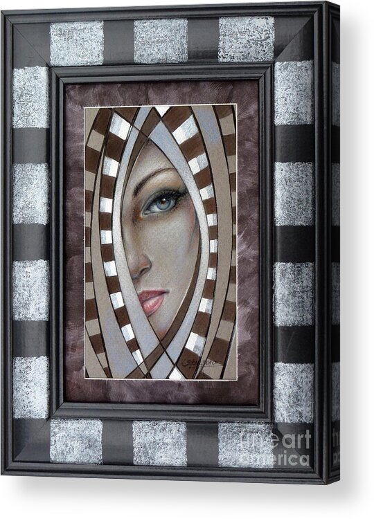 Woman Acrylic Print featuring the painting Silver Memories 220414 FRAMED #1 by Selena Boron