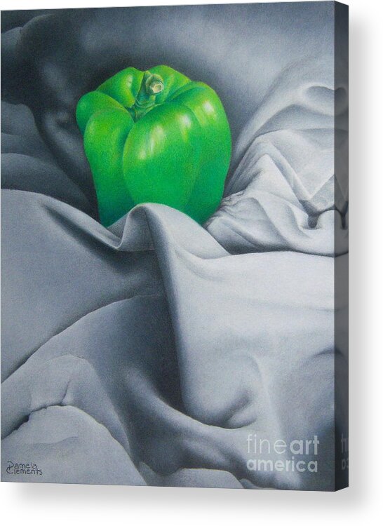 Colored Pencil Acrylic Print featuring the drawing Simply Green by Pamela Clements