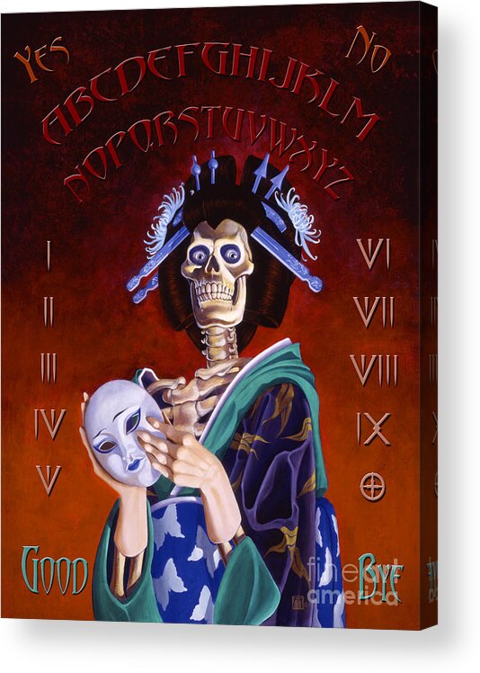 Paranormal Acrylic Print featuring the painting Skeleton Geisha Ouija Board by Melissa A Benson