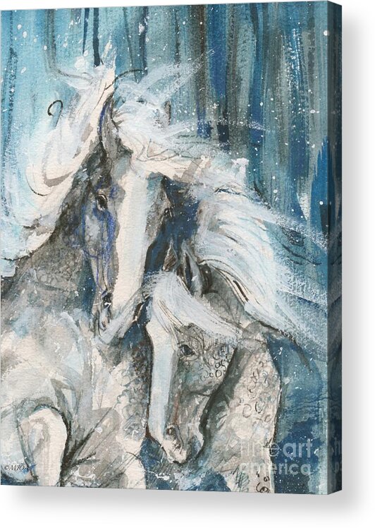 Horses Acrylic Print featuring the painting Snow Horses2 by Mary Armstrong