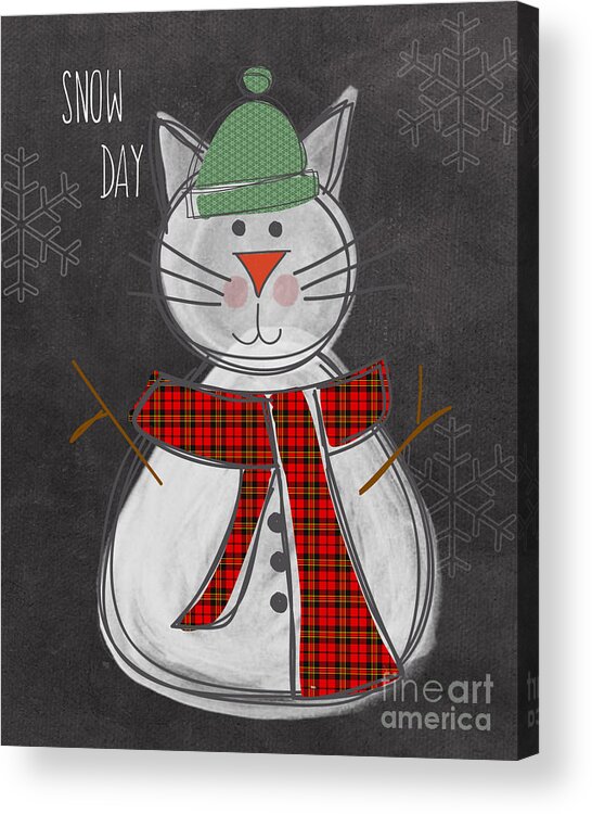Cat Acrylic Print featuring the painting Snow Kitten by Linda Woods