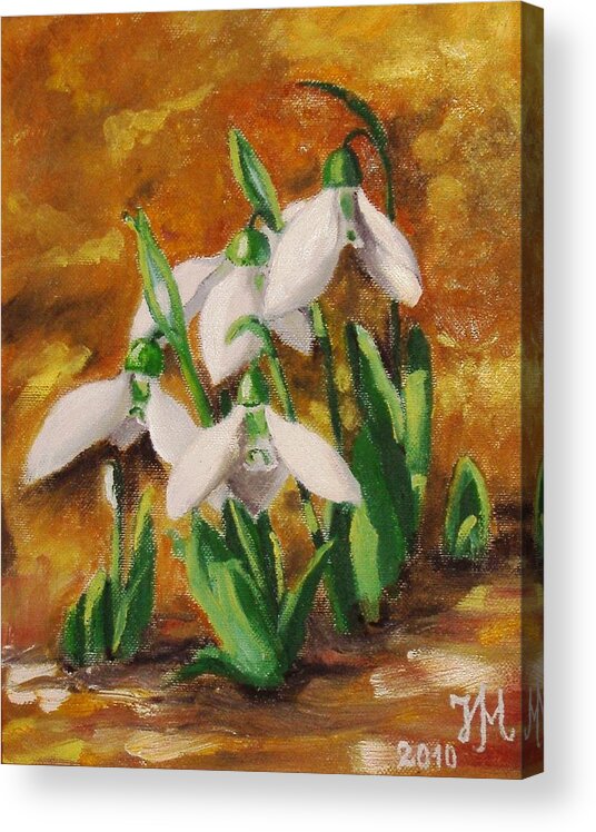 Nature Acrylic Print featuring the painting Snowdrops by Nina Mitkova