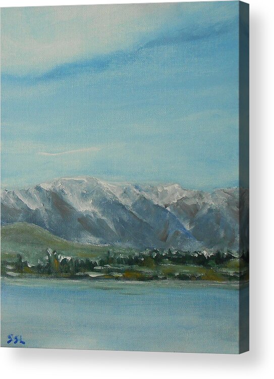 Landscape Acrylic Print featuring the painting Snowy Mountains - The Remarkables by Jane See