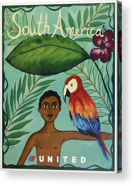 South America Acrylic Print featuring the mixed media South America United Airlines by David Wagner