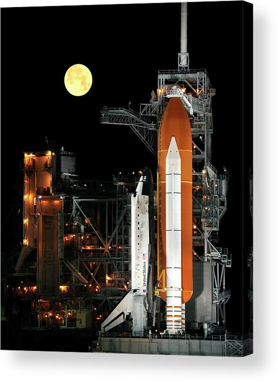 Vehicle Acrylic Print featuring the photograph Space Shuttle On Launchpad At Night by Nasa/science Photo Library