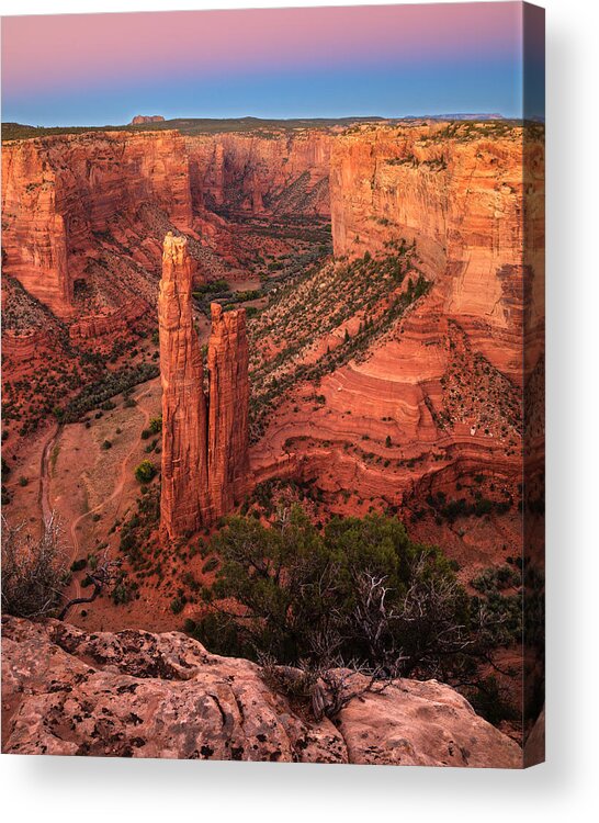 Spider Rock Acrylic Print featuring the photograph Spider Rock Sunset by Alan Vance Ley